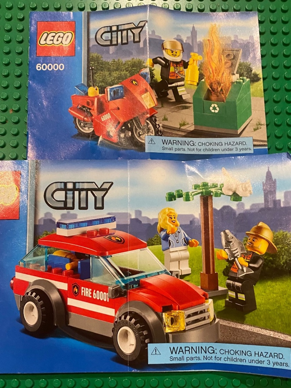 2🔥 LEGO City Sets-Fire Motorcycle 🛵 60000 & Fire Chief Car👨‍🚒 60001 🐈 🐟 🌴
